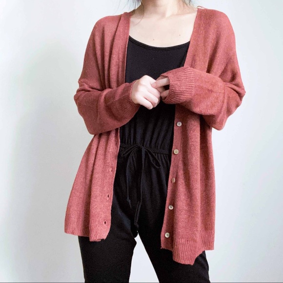 SmilingBear Sweaters - NWT oversized button linen cardigan in brick
